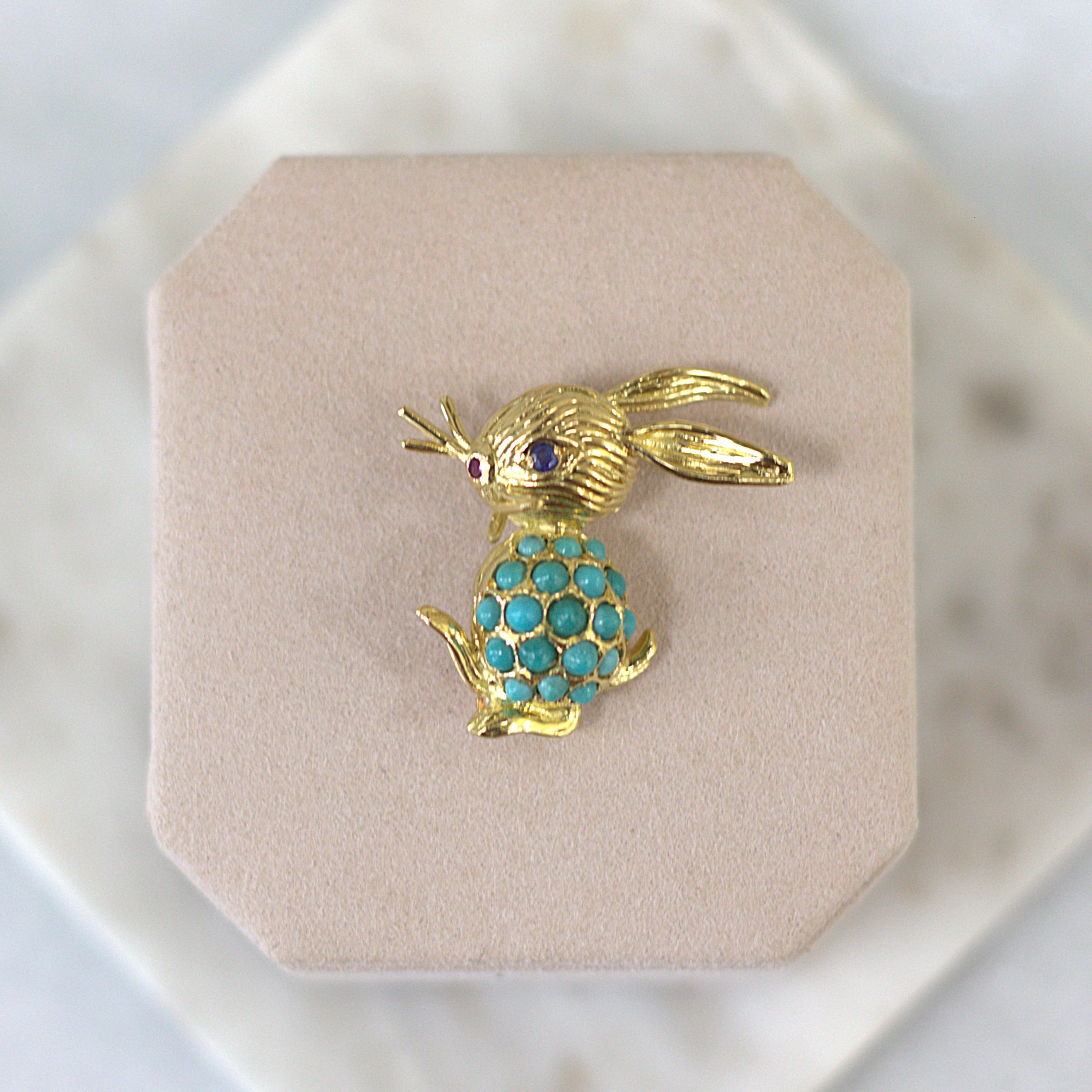 ESTATE Turqoise Bunny Brooch