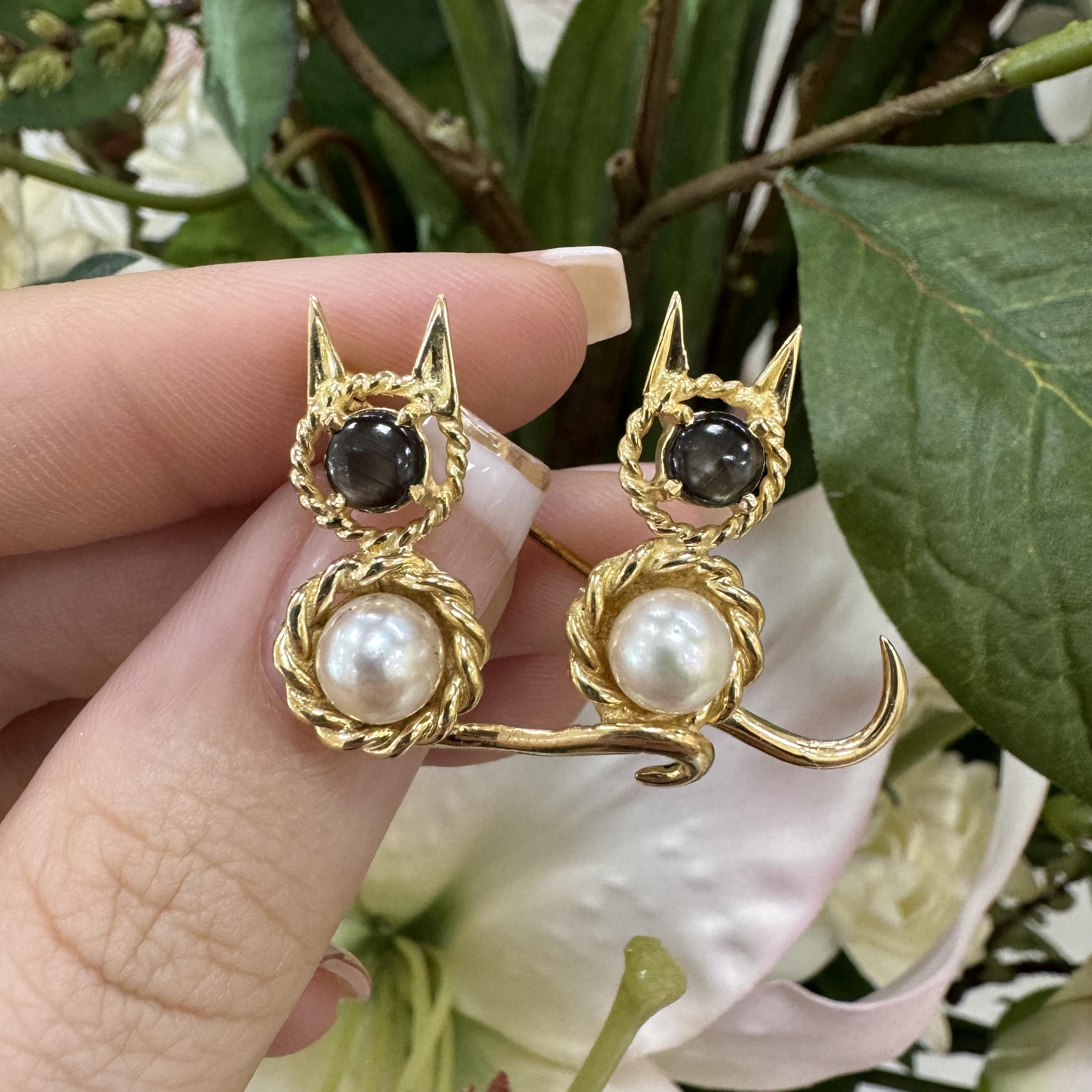 ESTATE Cat & Twin Brooch with Pearls