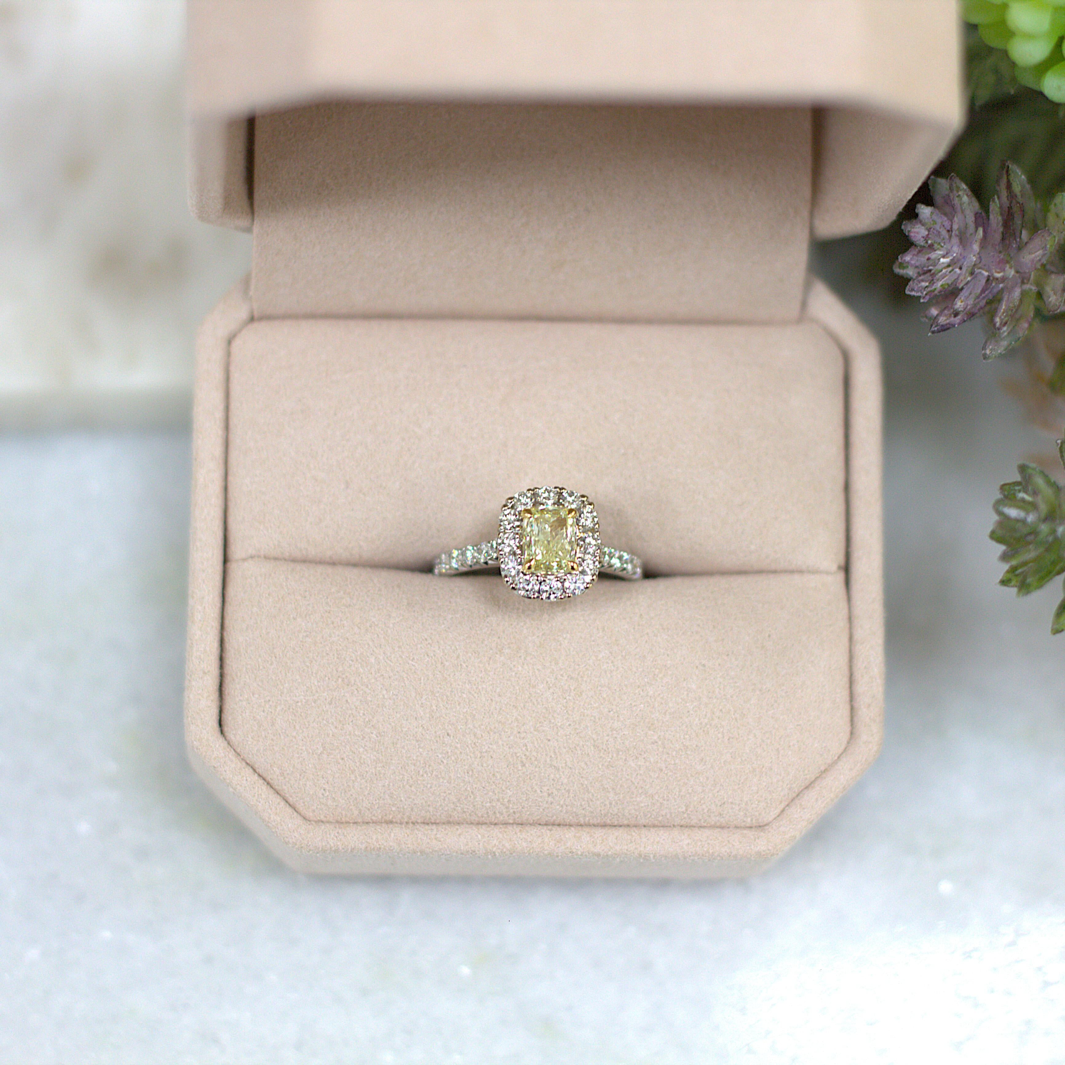 ESTATE Fancy Yellow Cushion Diamond Halo