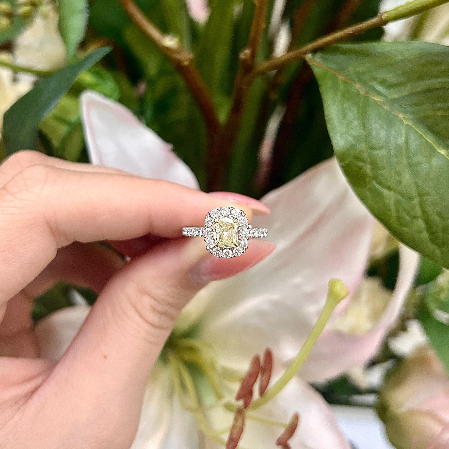 ESTATE Fancy Yellow Cushion Diamond Halo