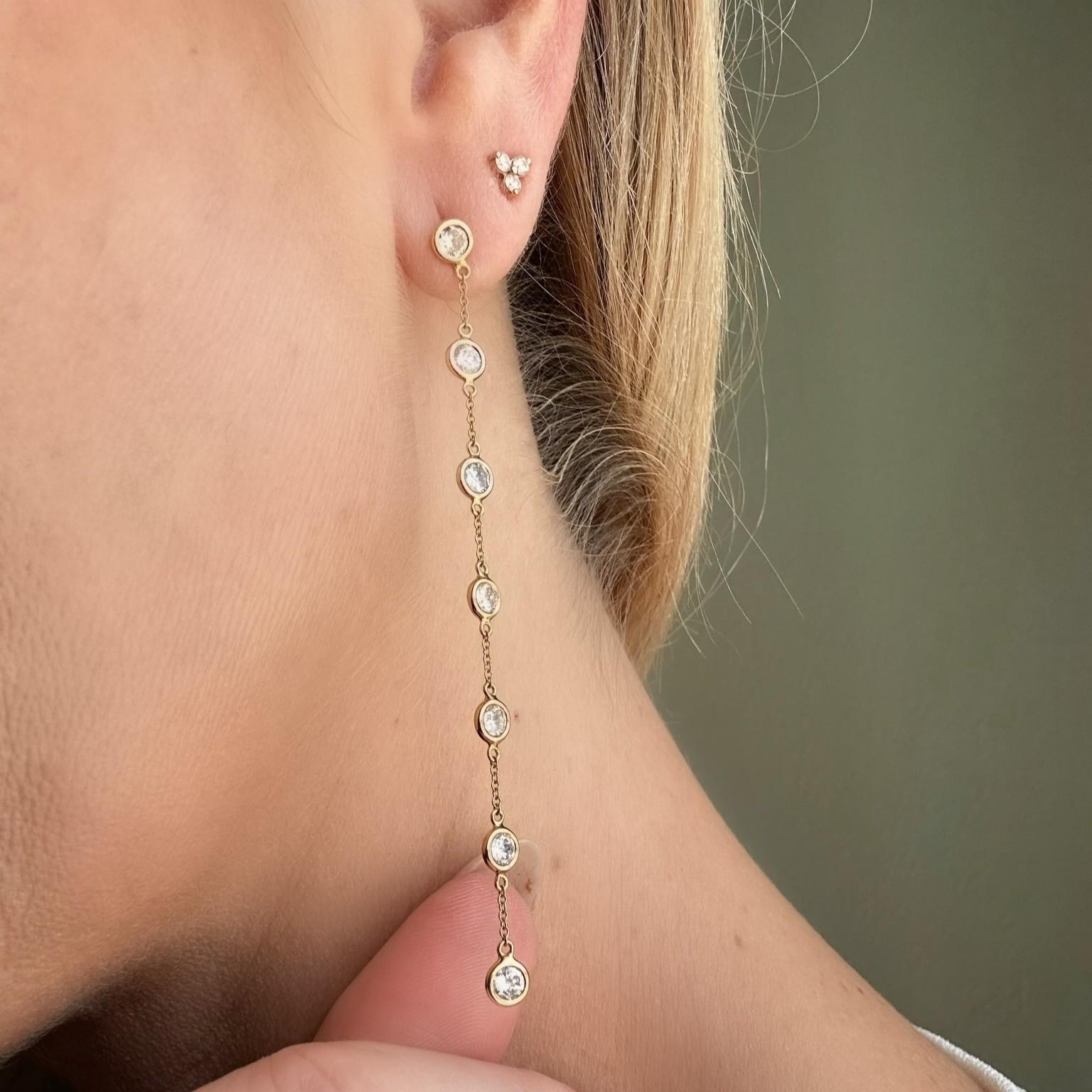 ESTATE Drop Diamond Station Earrings