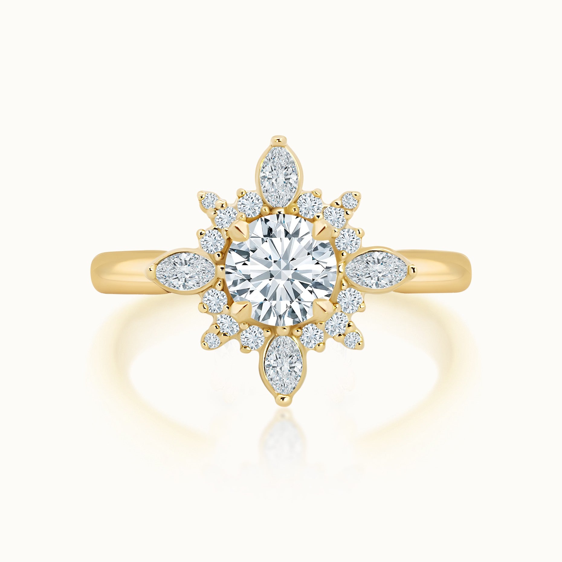 14k Yellow Gold Floral Halo Round Diamond product image