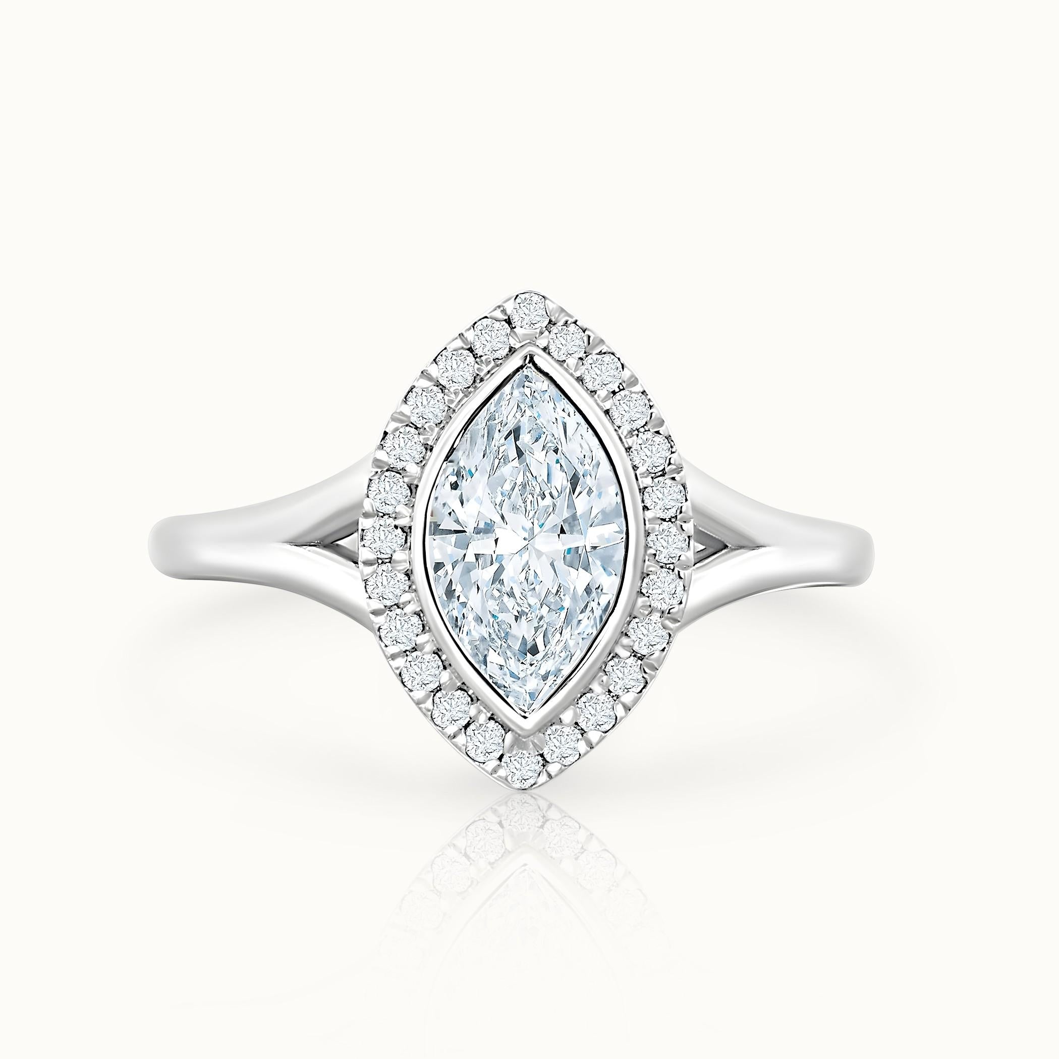 Gabriella 18K White Gold Bezel Set Marquise & Diamond Halo Ring product image