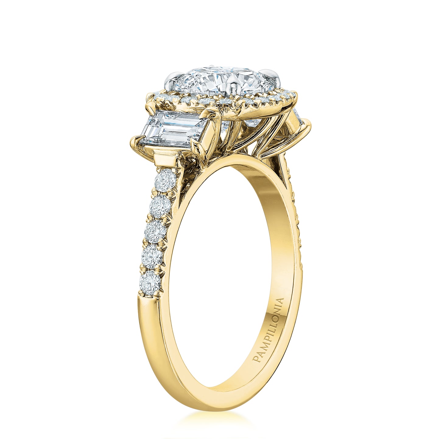 Kate Three-Stone Round Halo