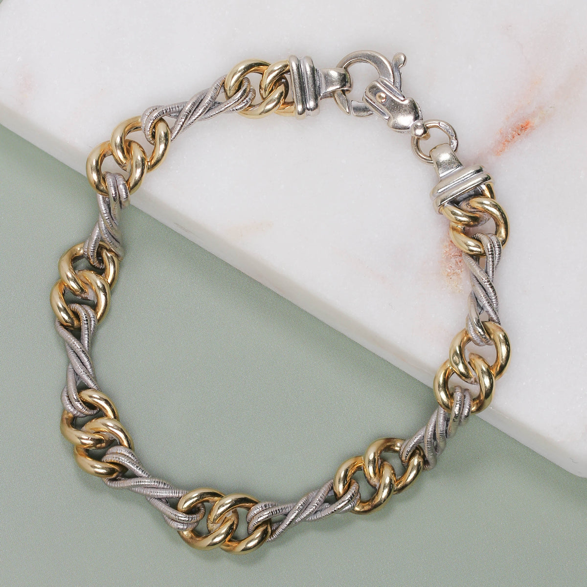 ESTATE 14k Two Tone Gold Link Cord Bracelet