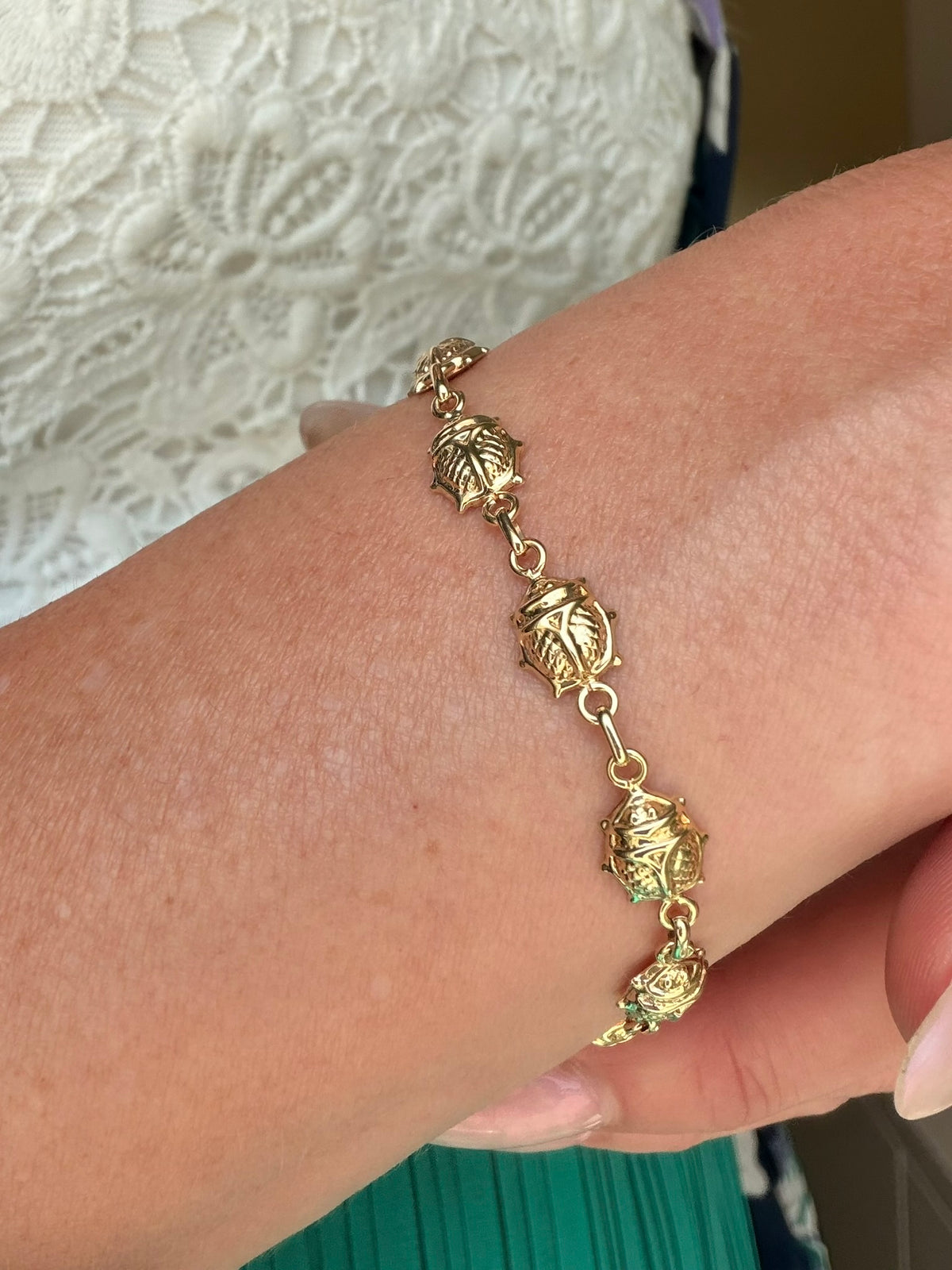ESTATE 14k Yellow Gold Enamel Ladybug Bracelet