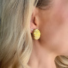 ESTATE 18k Yellow Gold Oval Ribbed Earrings