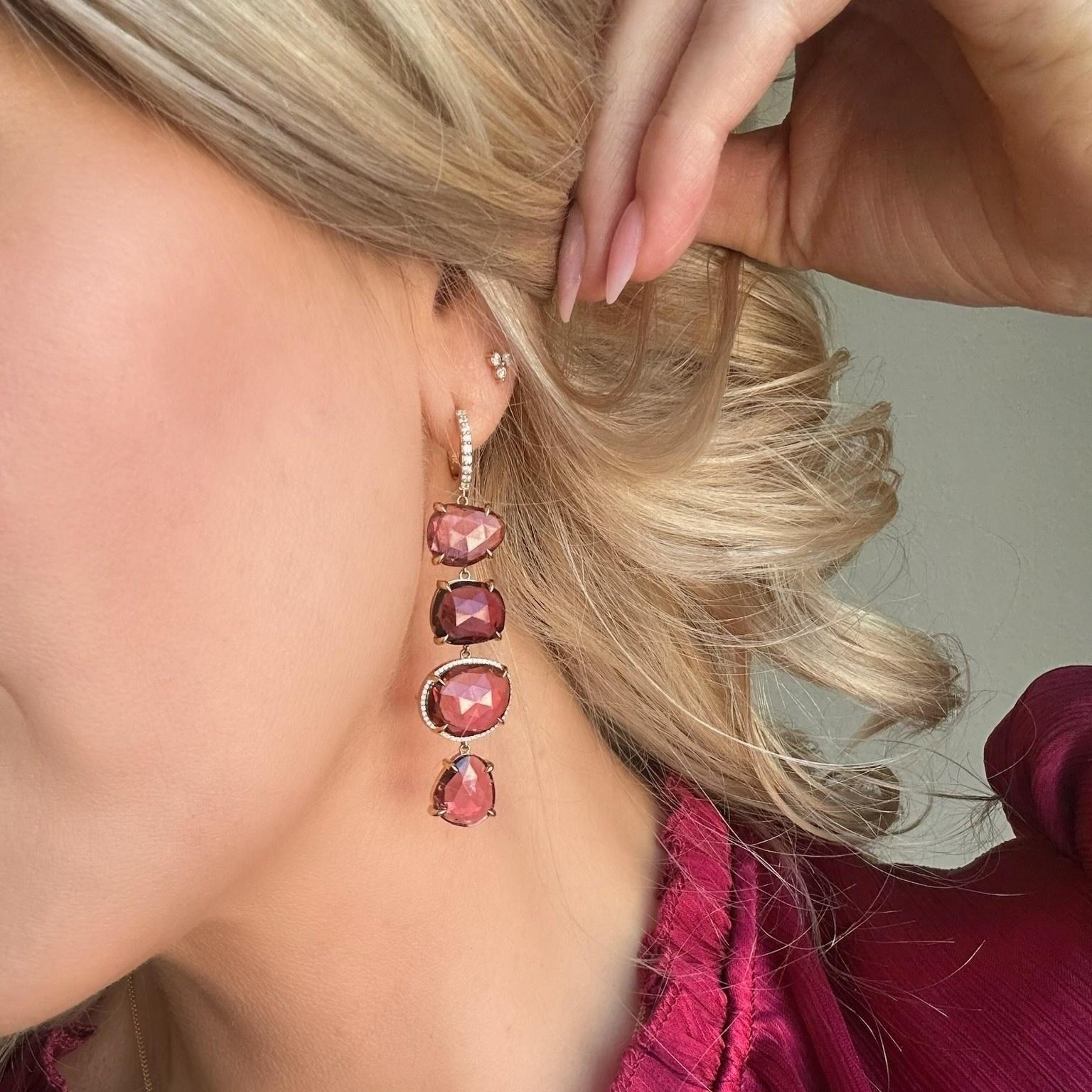 Pink Tourmaline & Diamond Dangle Earrings