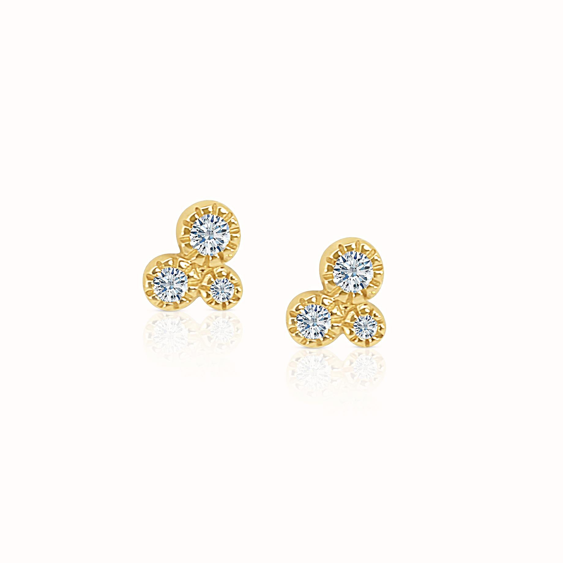 Milgrain Bezel Diamond Trio Studs
