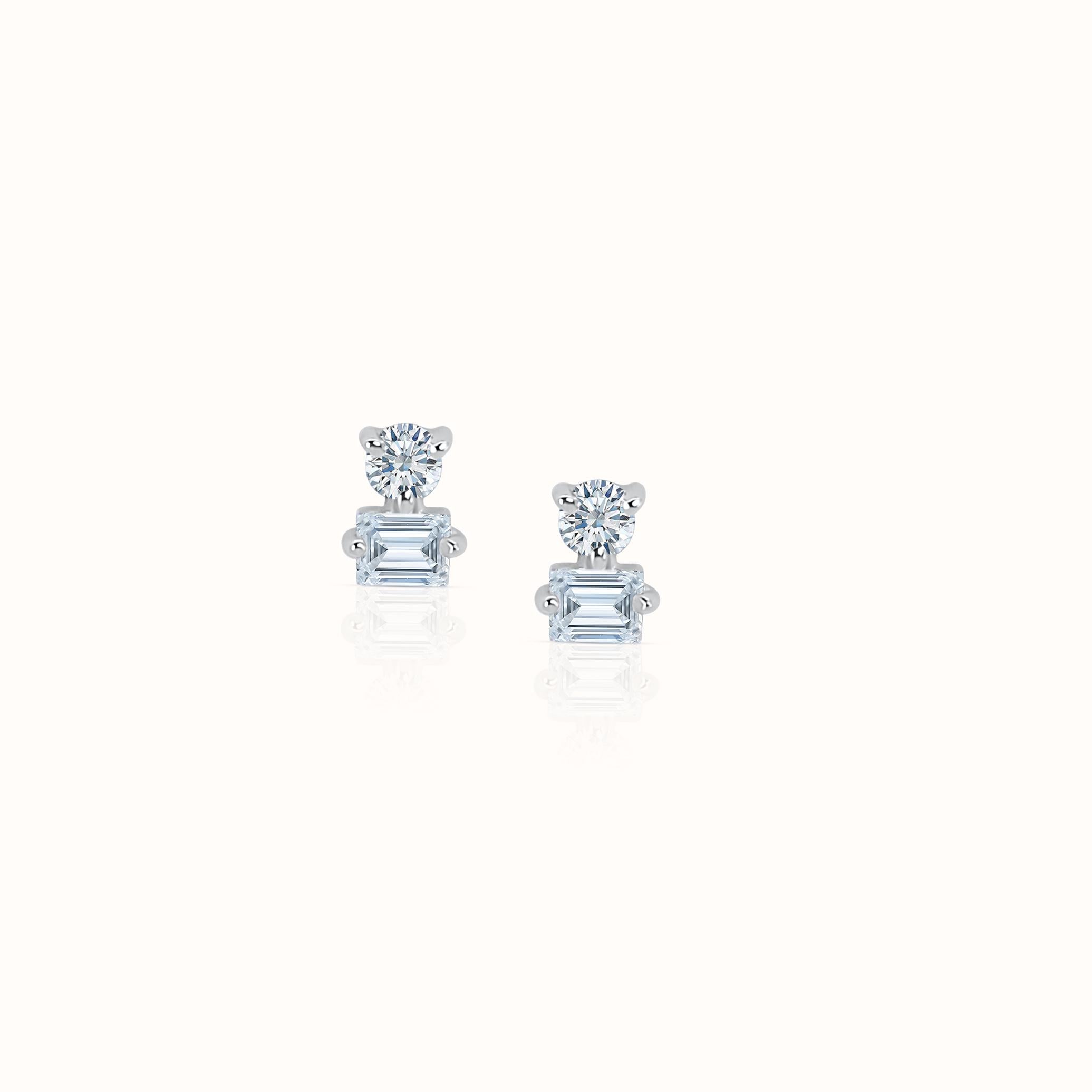 Round & Baguette Diamond Studs