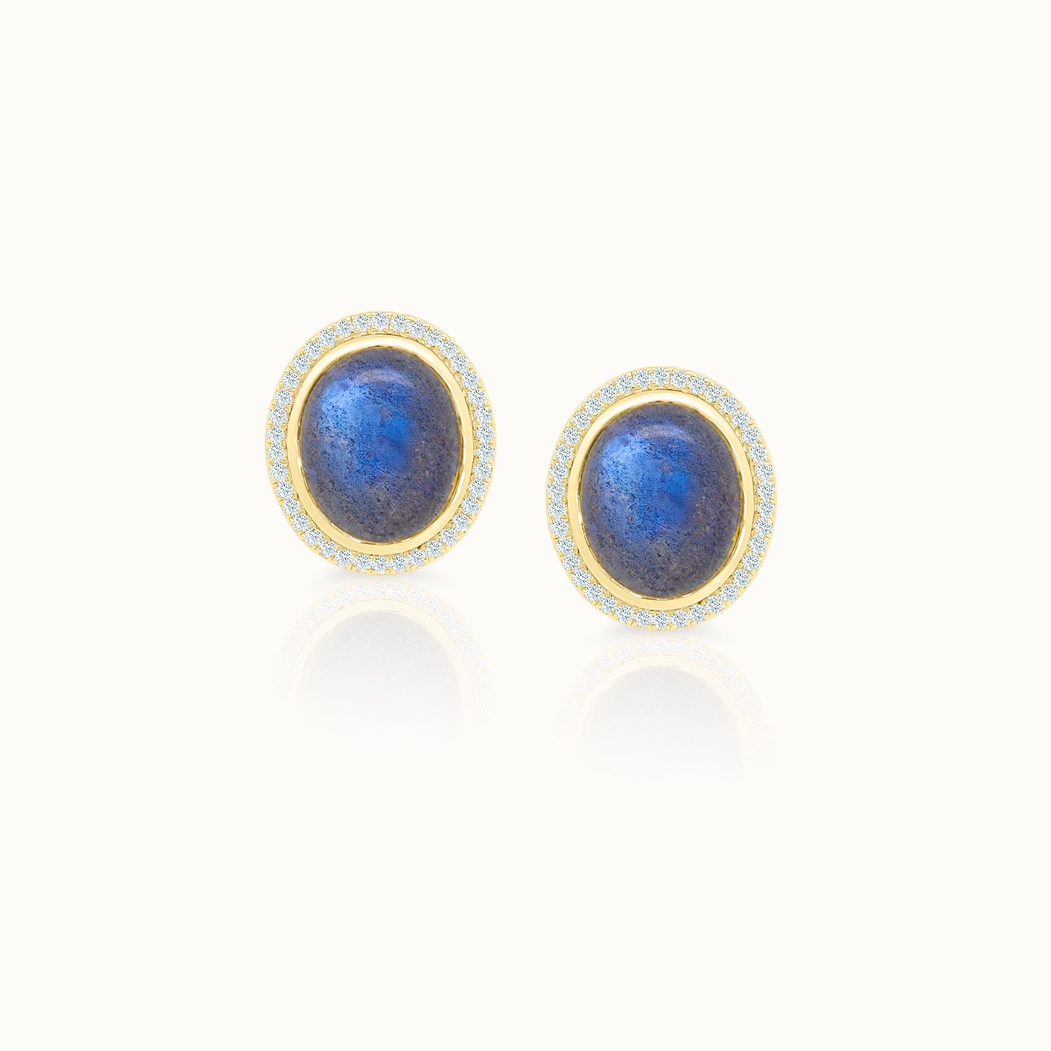 Labradorite Diamond Halo Studs