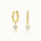 Ribbed Huggies with Bezel Set Diamond Dangle