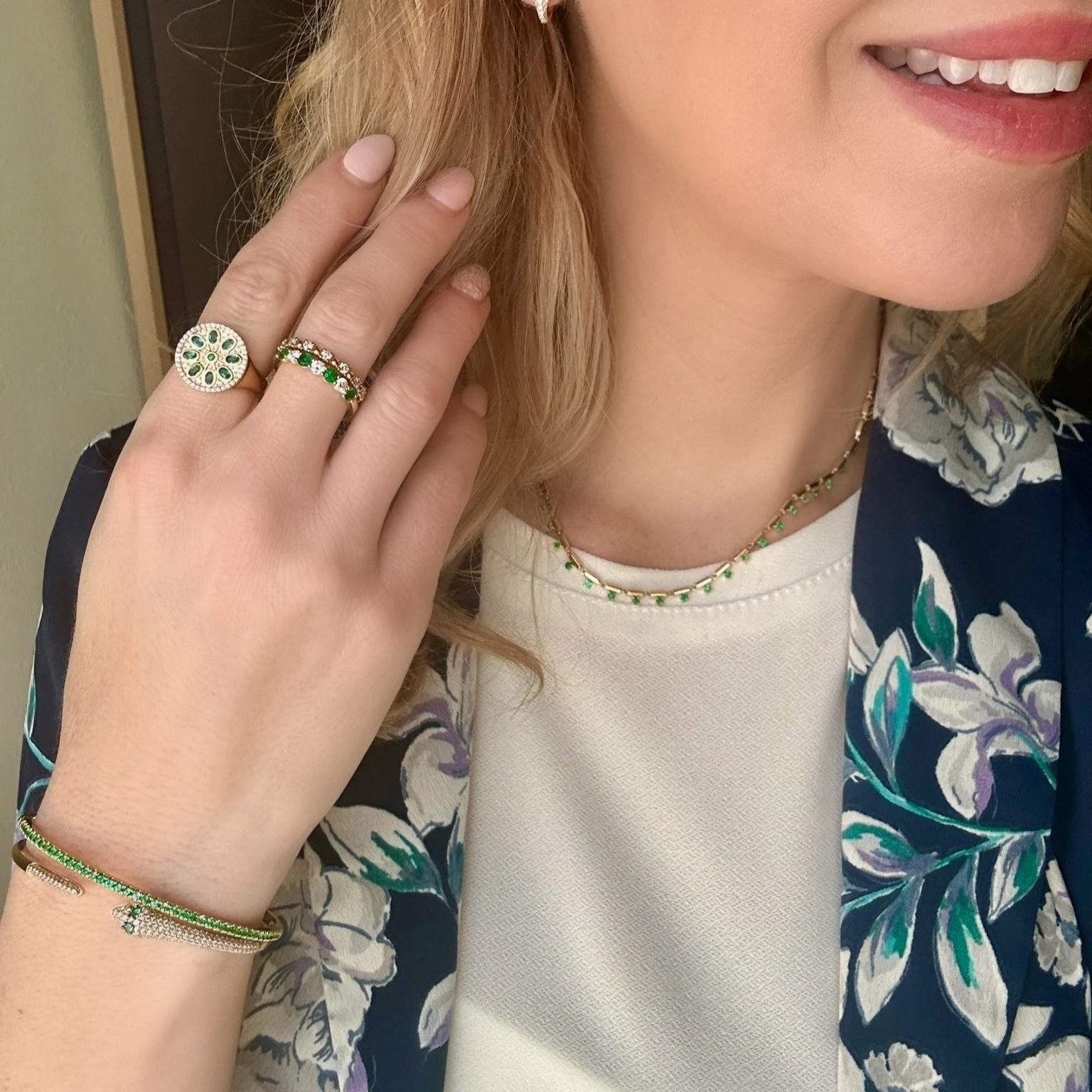 Snake Emerald and Pave Diamond Cuff