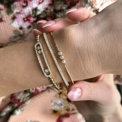 Triple Bezel Set Diamond Hook Bangle