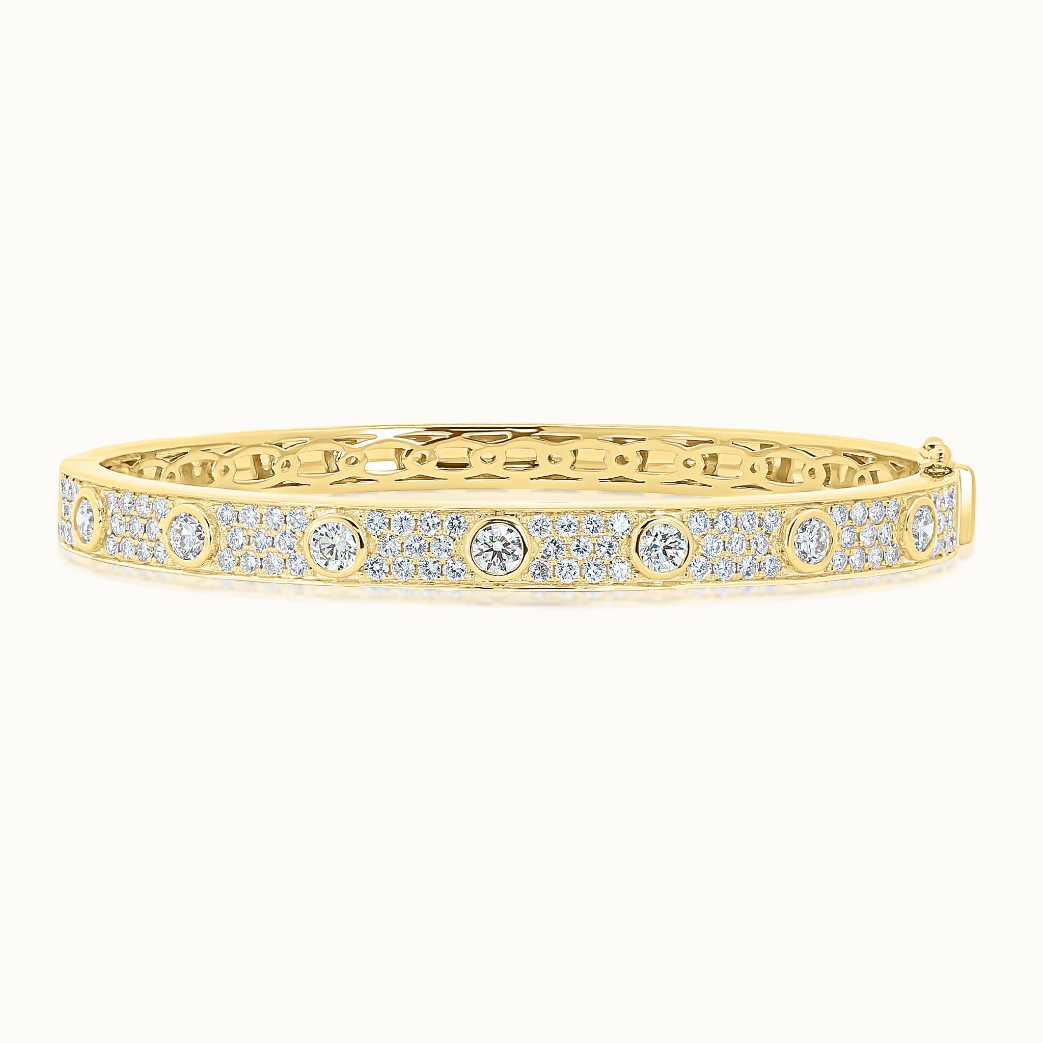 Bezel Set Round and Pave Diamond Bangle