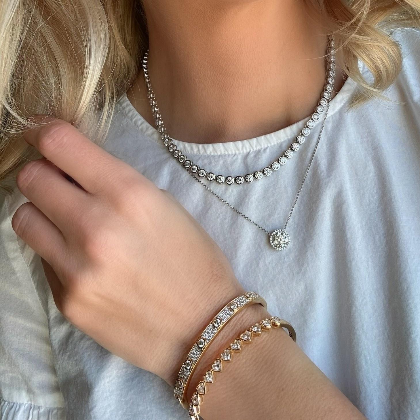 Bezel Set Round and Pave Diamond Bangle