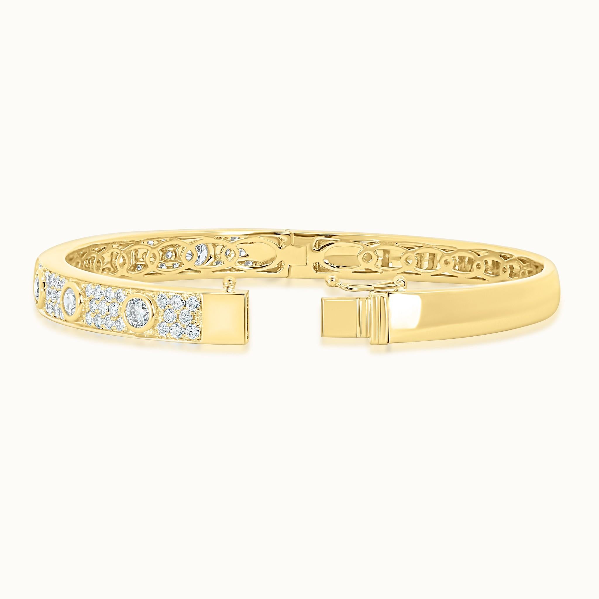 Bezel Set Round and Pave Diamond Bangle