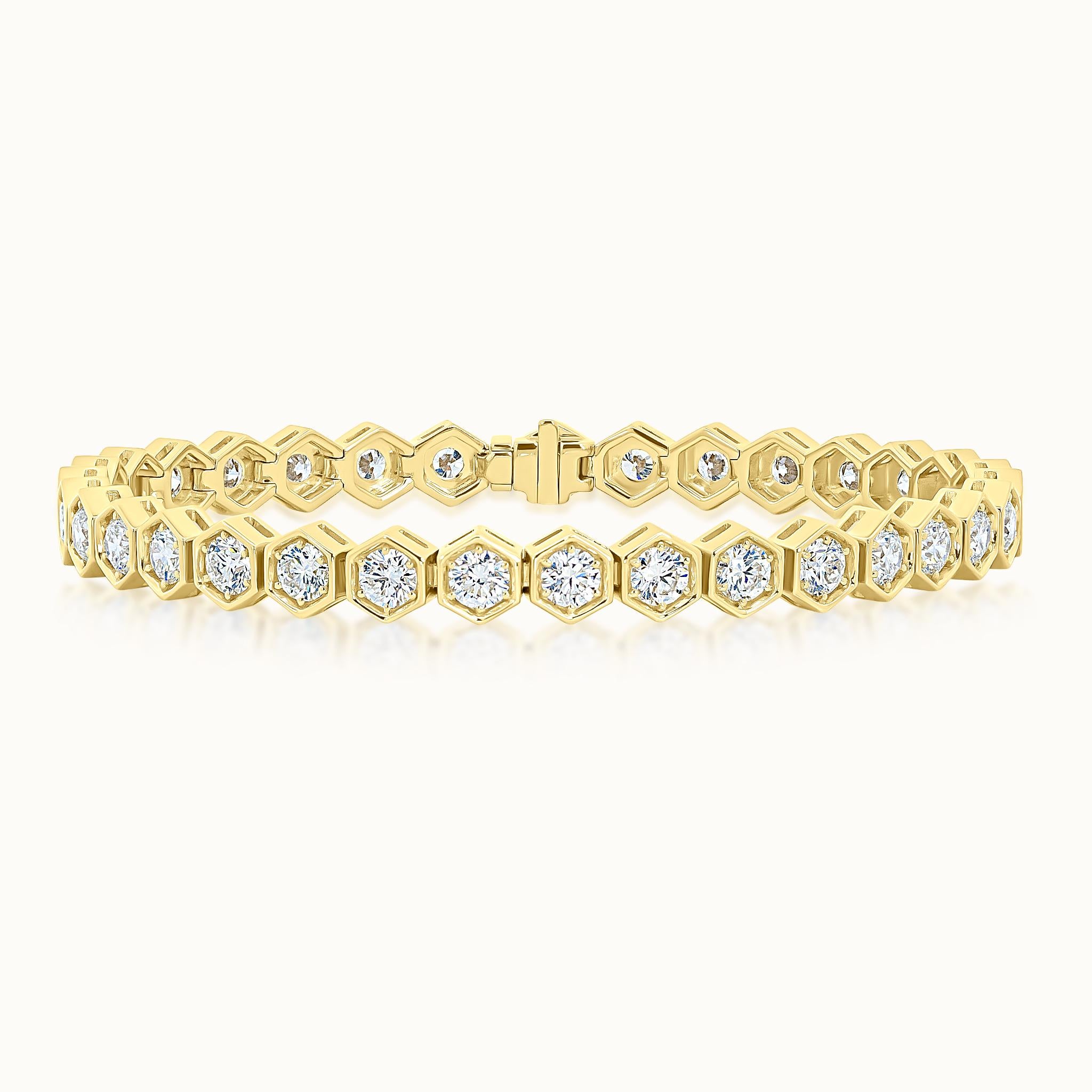 Round Bezel Set Hexagonal Line Bracelet