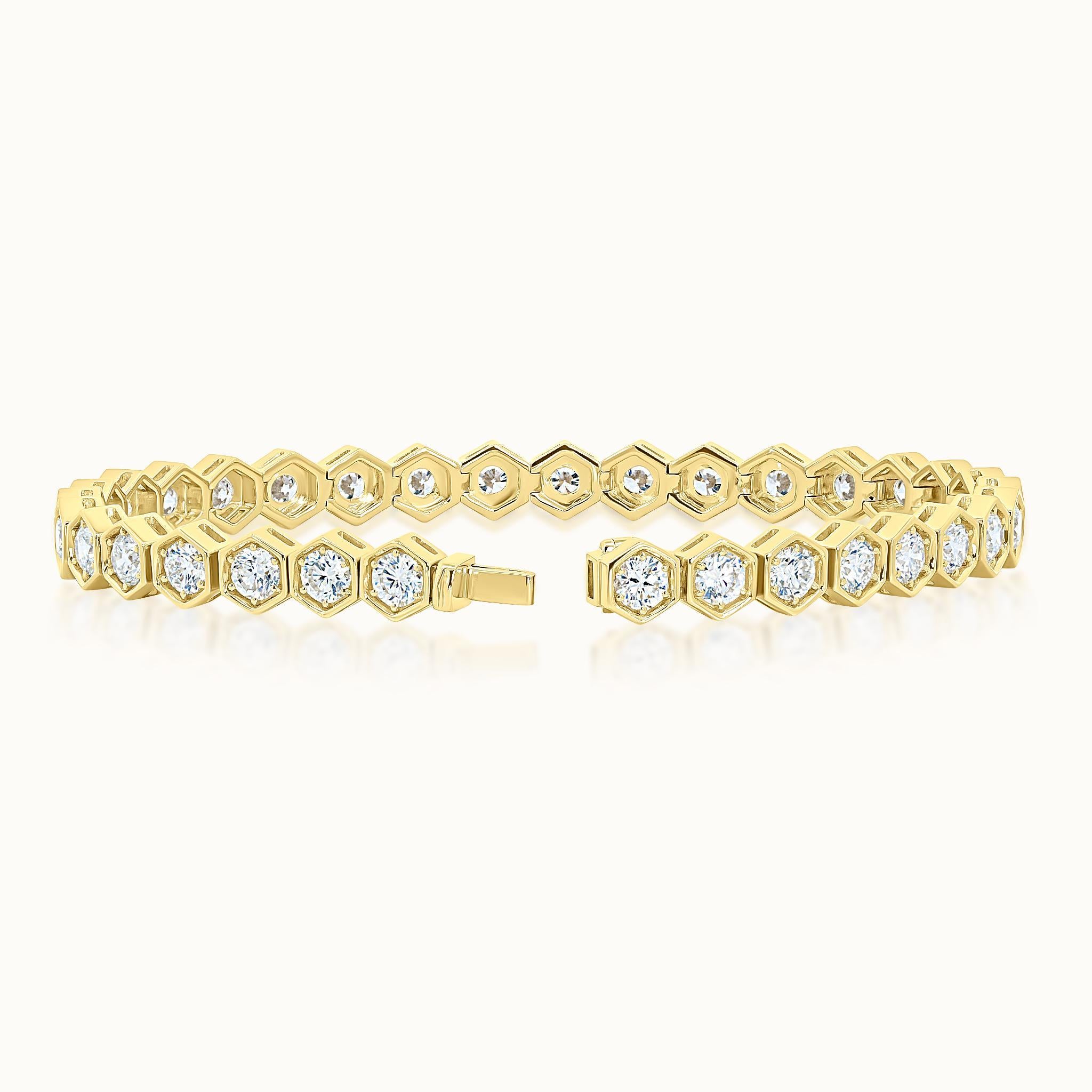 Round Bezel Set Hexagonal Line Bracelet