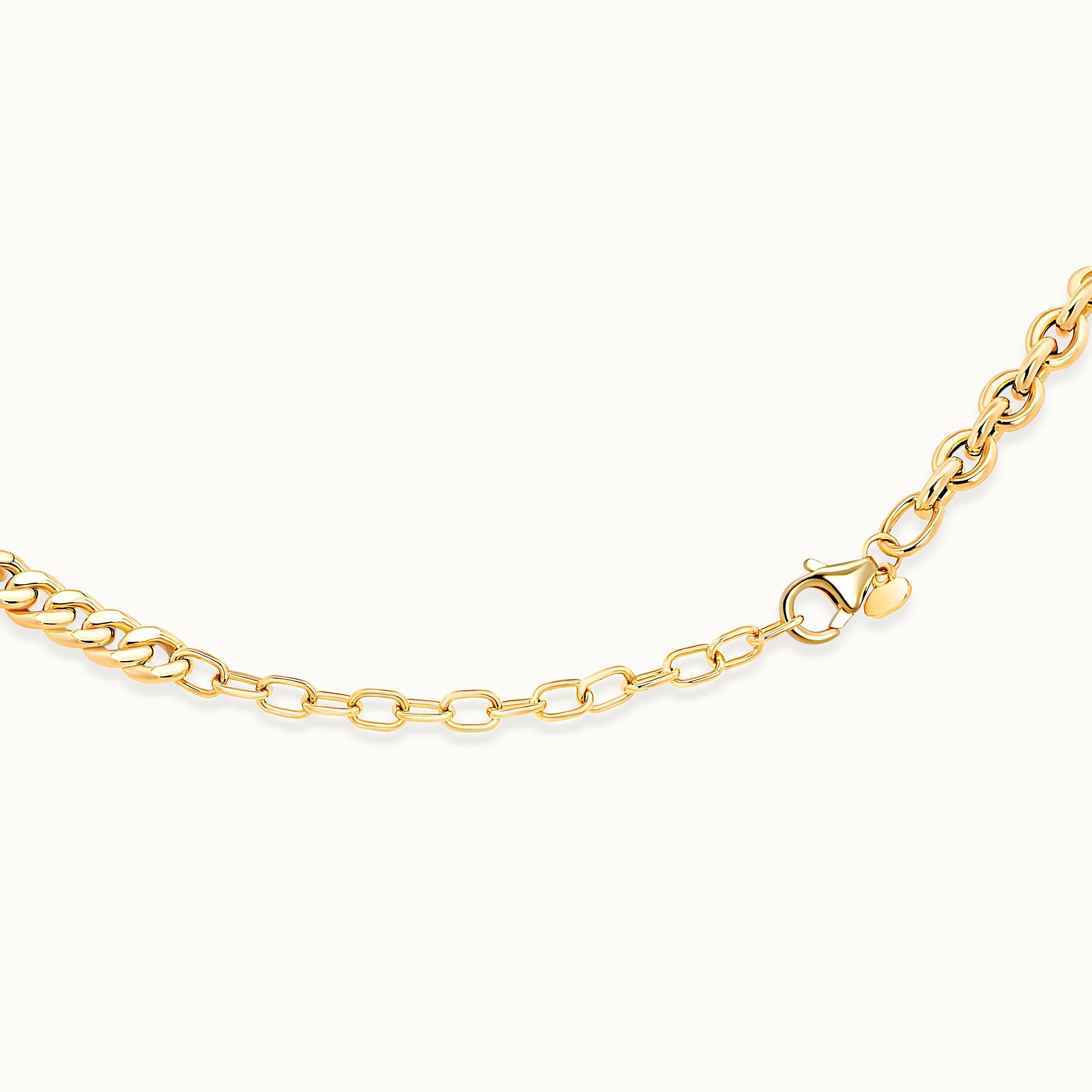 Curb Link Necklace with Round Push Lock & Toggle Charm