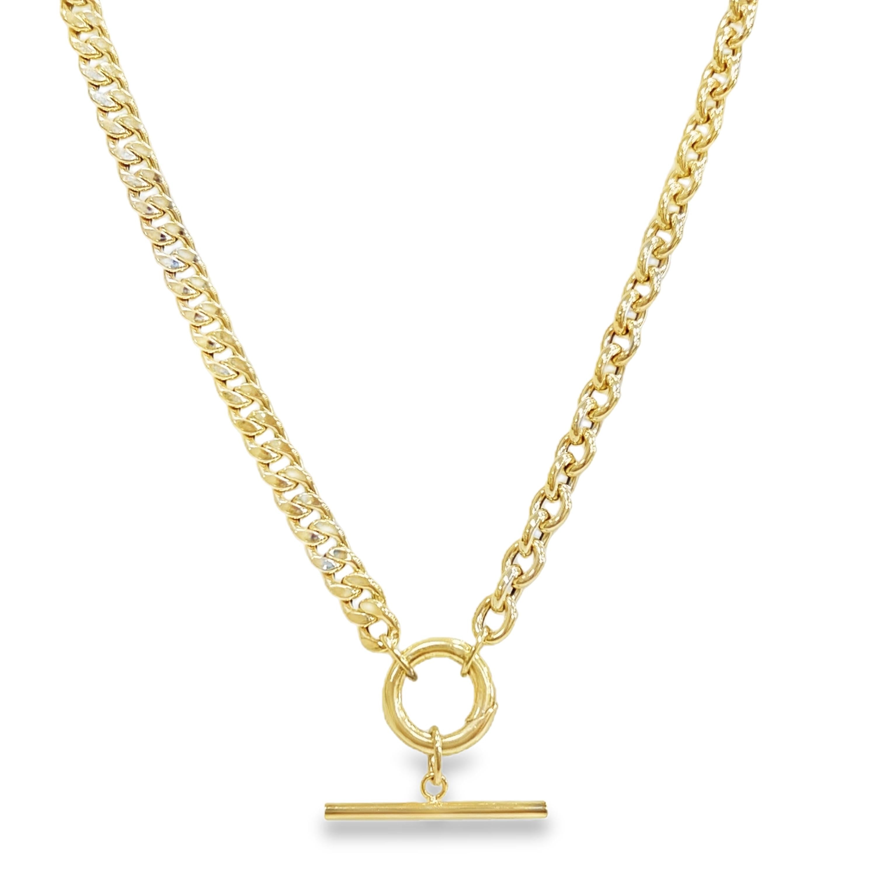 Curb Link Necklace with Round Push Lock & Toggle Charm