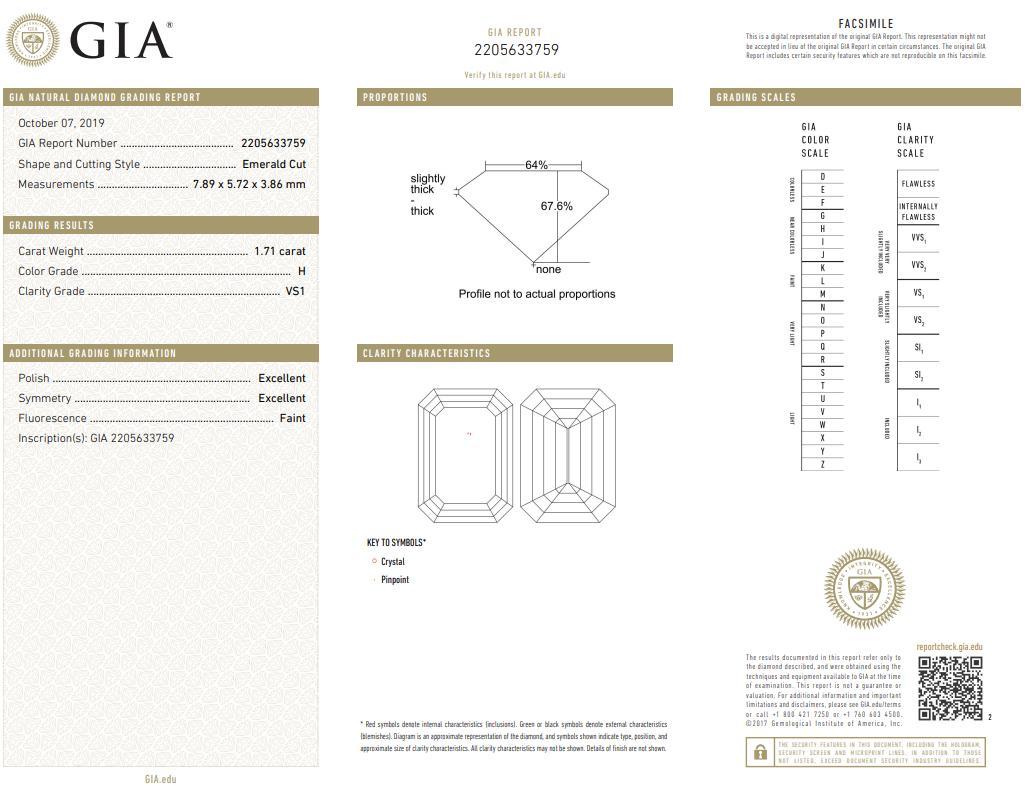 Quinn Emerald Cut Diamond Ring  1.70 ct