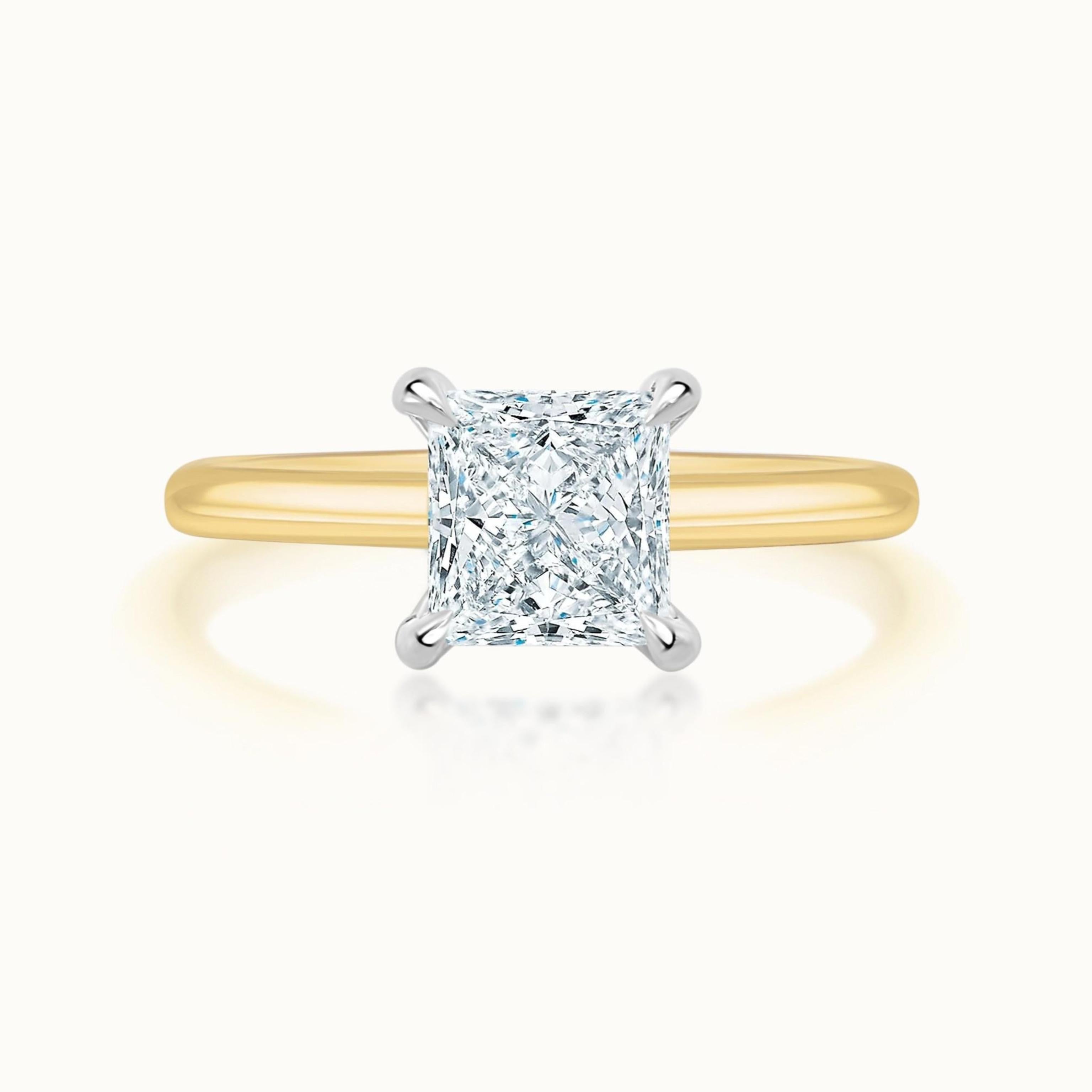 Two Tone Princess Cut Diamond Solitaire
