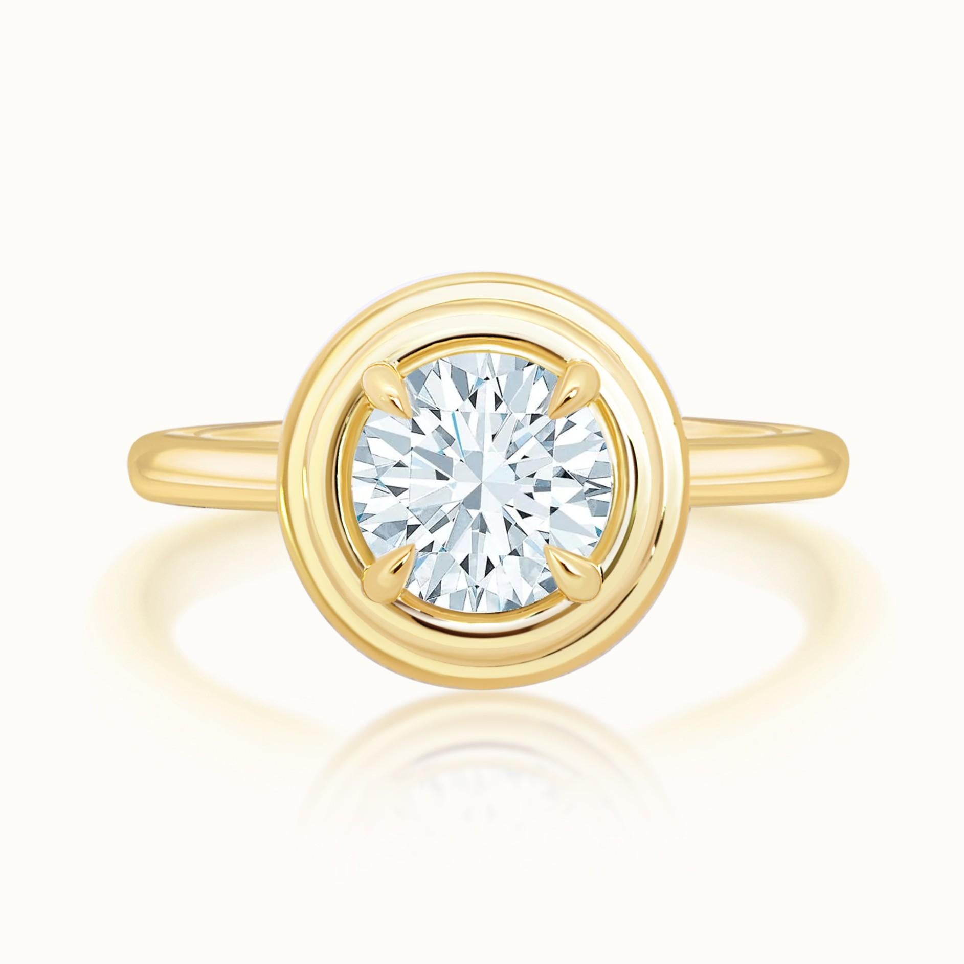 Round Diamond Ridged Bezel Ring