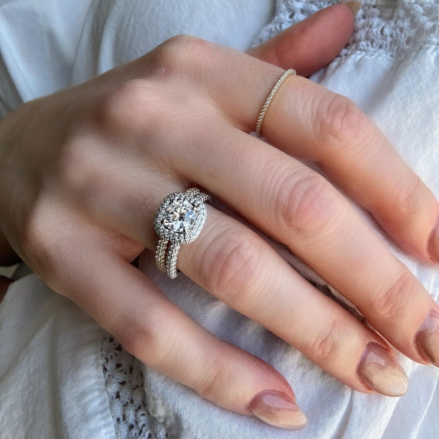 Kathleen Round Diamond Halo Triple Pave