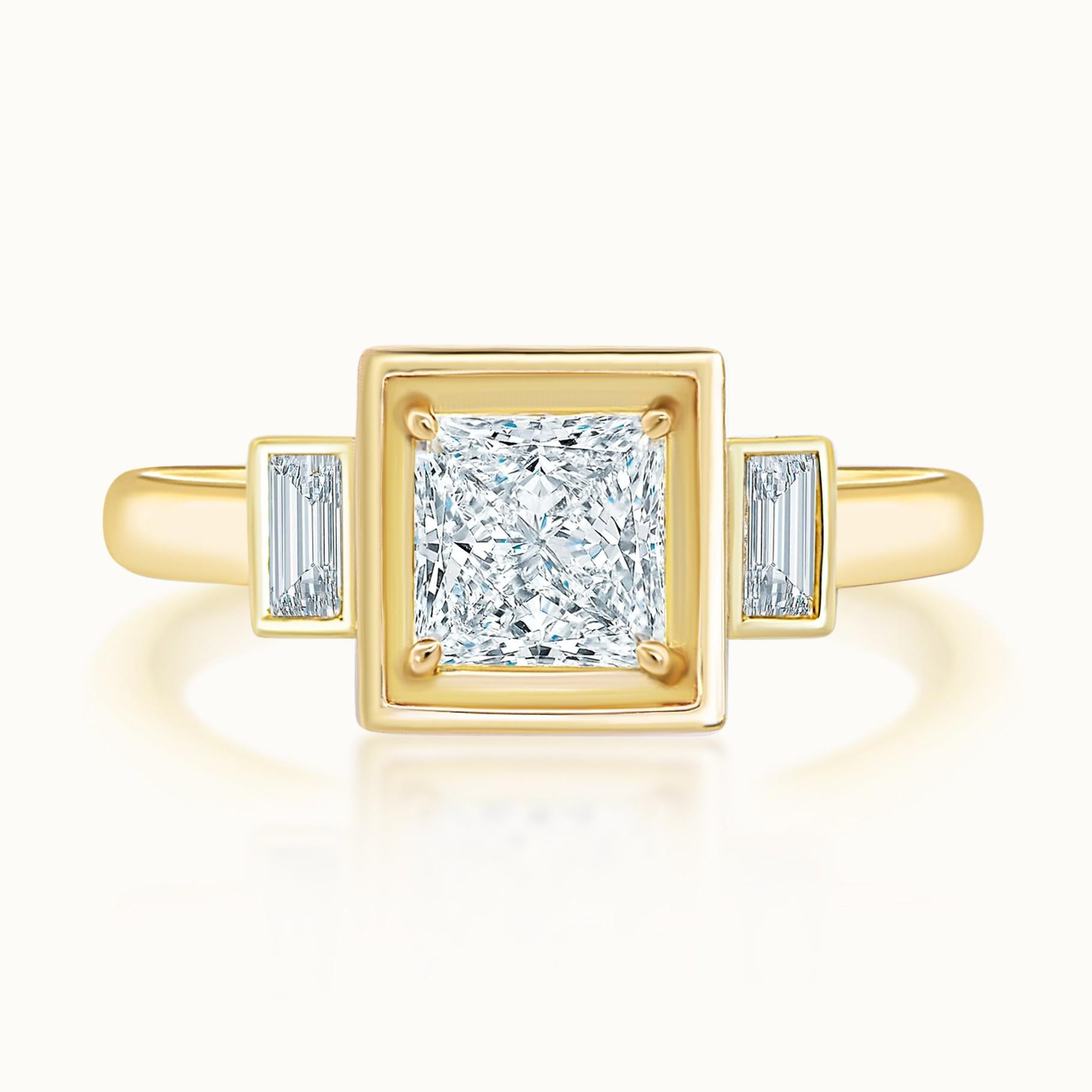 Aubri Bezel Set Three Stone Princess Diamond Ring