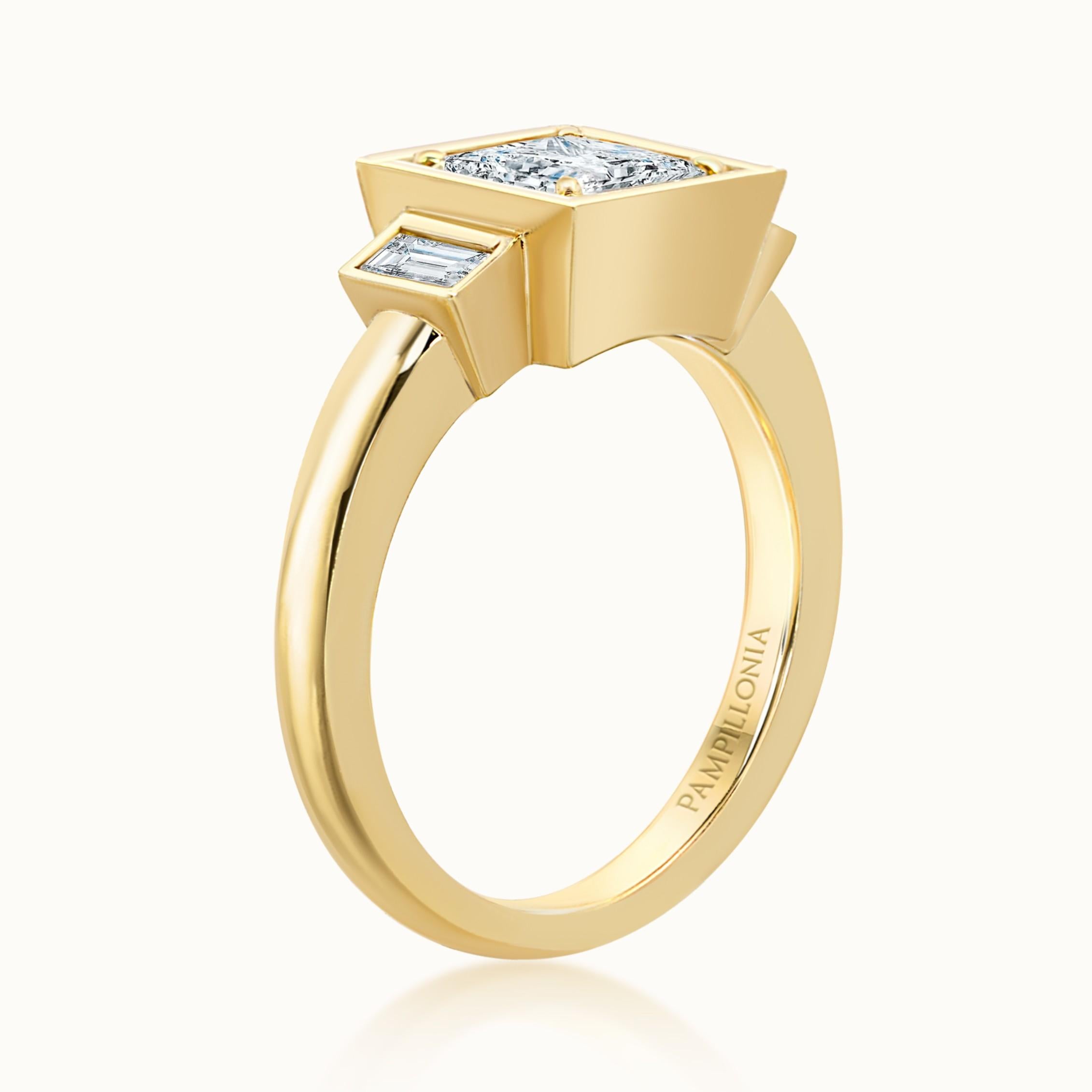 Aubri Bezel Set Three Stone Princess Diamond Ring