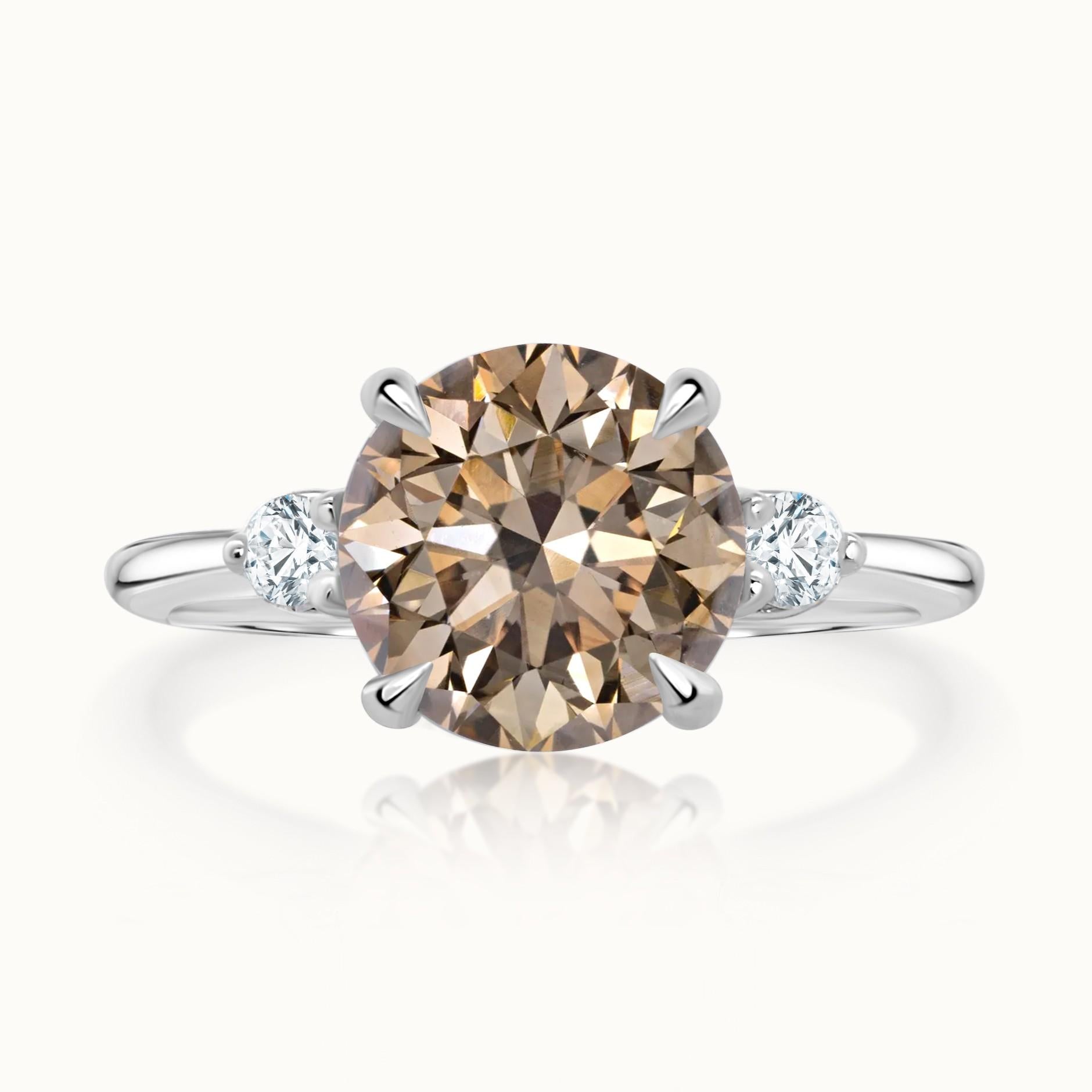 Round Champagne Diamond Three Stone