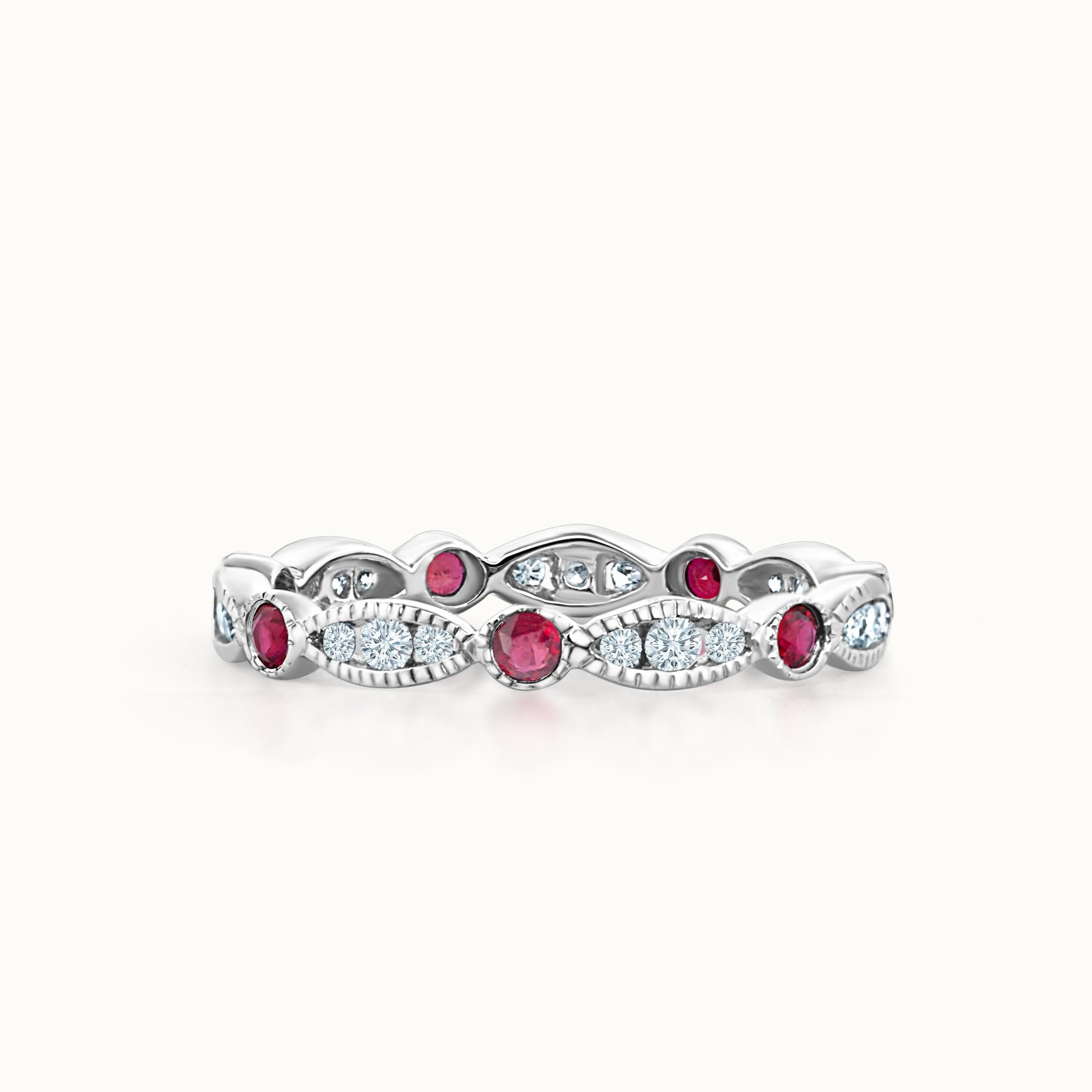 Diamond & Ruby Alternating Band with Milgrain