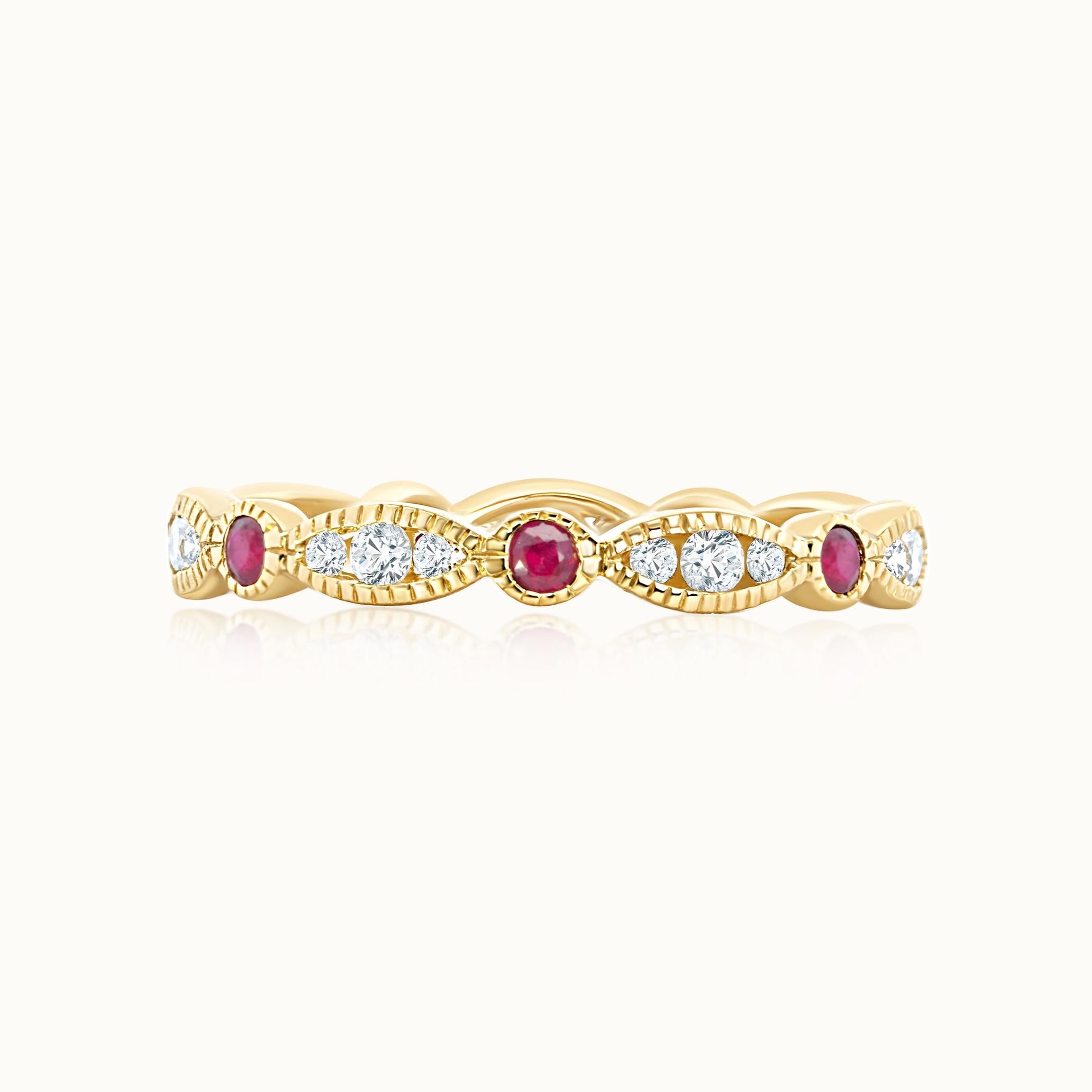 Diamond & Ruby Alternating Band with Milgrain