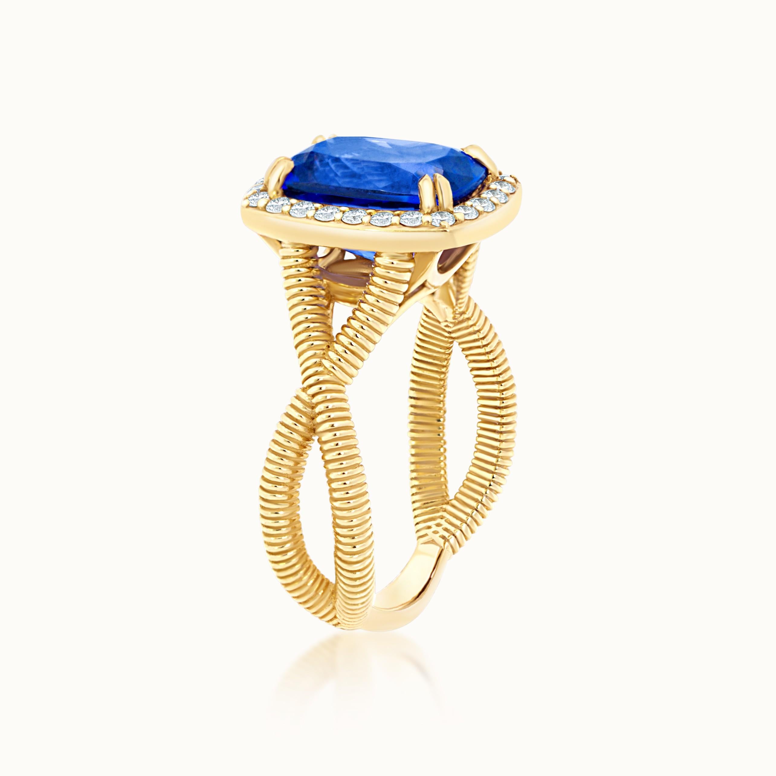 Savannah Cushion Blue Tanzanite & Diamond Halo