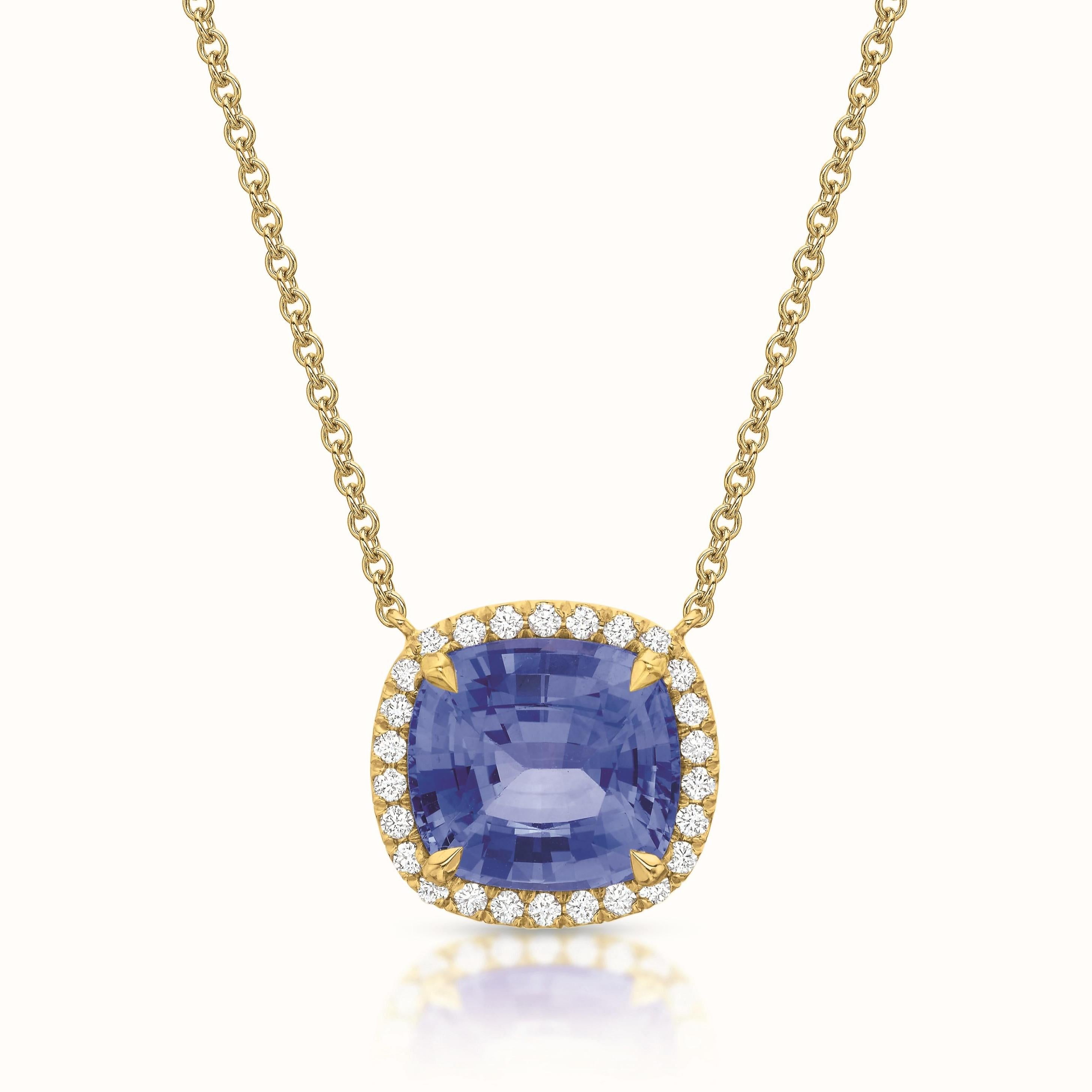 Kate Necklace Cushion Ceylon Sapphire Diamond Halo