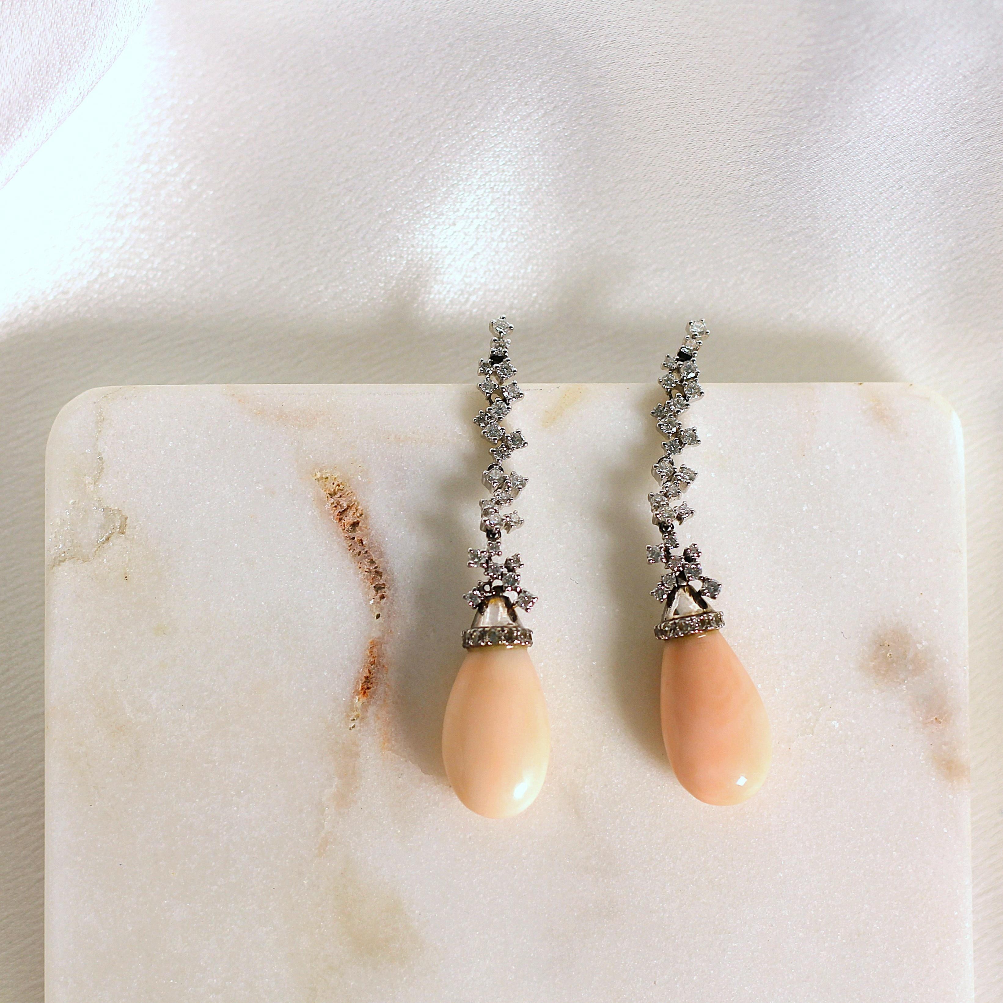 ESTATE Coral and Diamond Drop Earrings
