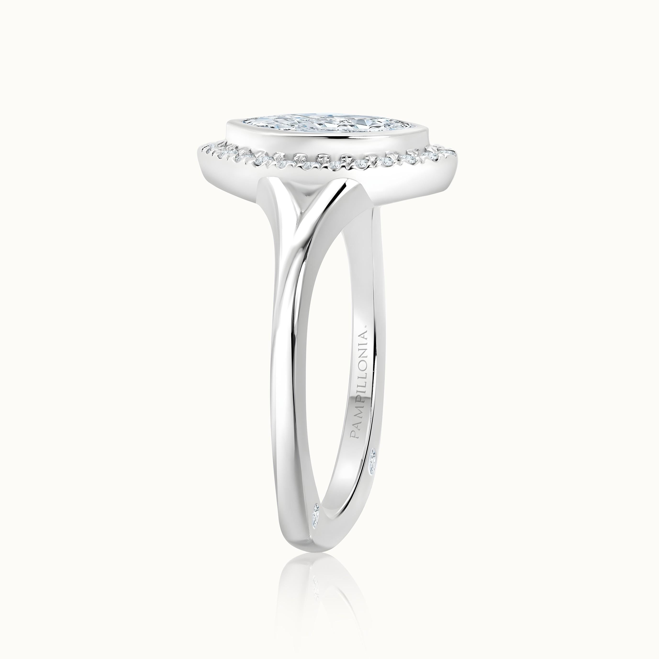 profile product image of Gabriella 18K White Gold Bezel Set Marquise & Diamond Halo Ring 