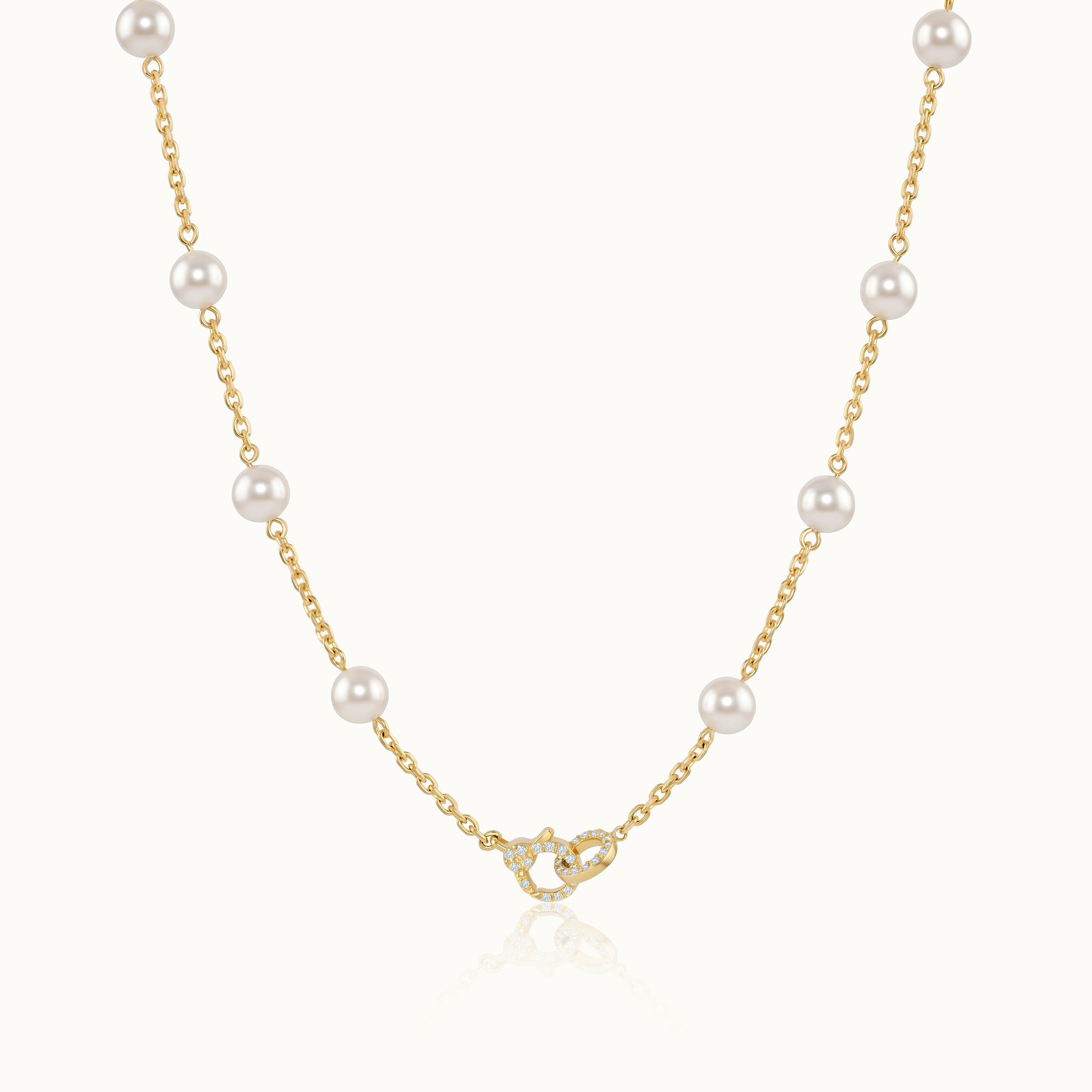 ネックレス FORSOMEONE PEARL NECKLACE GOLD 50 14k Yellow Gold Pearl Station Necklace with Diamond Clasp